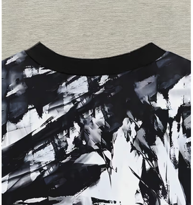 Men s Black White Abstract Print Short Sleeve T-Shirt O-Neck Slim Fit Casual Knitted Breathable Design Soft Fabric T Shirt <b>Light</b> - Product Image 4
