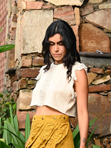 Handcrafted Khadi Cotton <b>Fringed</b> Crop <b>Top</b> Boho Chic Sustainable Women Of-White Khadi Cotton Crop <b>Top</b> - Product Image 5
