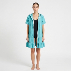 Vestido de Playa Personalizado para Niñas con Capucha, 100% Poliéster, Bonito, de Manga Corta, con Cremallera Frontal y Dobladillo con Volantes, para Piscina, con Logotipo, Proveedor - Product Image 4