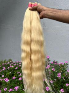 Extensions de cheveux vierges bruts blonds de qualité supérieure, tissées à la machine, double trame, décolorées, douces et soyeuses, cheveux indiens, provenance directe - Product Image 2