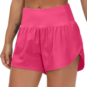 Shorts sportifs asymétriques à volants roses taille haute pour femme, mini-jupe en satin, tenue d'été pour l'entraînement, le yoga, la gym et le tennis - Product Image 4