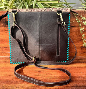 กระเป๋าถือหนังวัวขนสัตว์สีเทอร์ควอยซ์สโตนกระเป๋าหนังสะพายข้างทำด้วยมือสไตล์ตะวันตกอเนกประสงค์ - Product Image 4