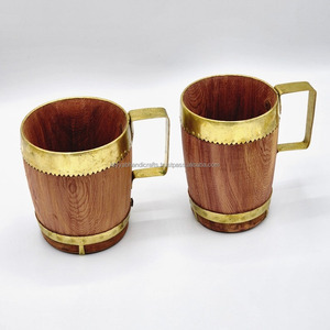 Mug en bois et acier inoxydable à forte demande avec poignée en bois, mugs vintage faits à la main en Inde - Product Image 2