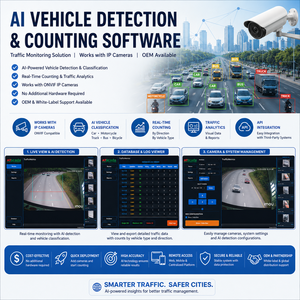 Software for Traffic Monitoring & Vehicle Counting <b>System</b> | Works with <b>IP</b> <b>Cameras</b> | AI Vehicle Detection Sensors – OEM Available - Product Image 1