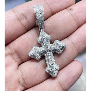 Pendentif croix en argent de luxe style hip-hop, serti de diamants de laboratoire, collier brillant pour homme et femme - Product Image 1