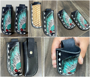 Personalized Western Trending Design Hand Tooled Cow Leather Folding Knife Clip Case Genuine Leather Knife <b>Pouch</b> with <b>Belt</b> Loop - Product Image 3