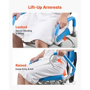 Sedia da doccia scorrevole da 150 kg con sedile girevole, panca di trasferimento imbottita per vasca con braccioli orientabili, attrezzatura di sicurezza per il bagno - Product Image 5