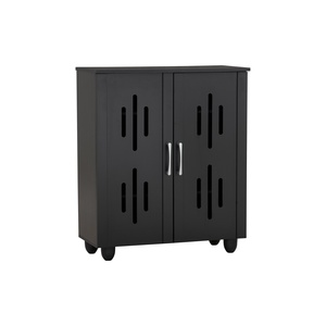 Modern Walnut Compact Wooden Cabinet Double <b>Door</b> Low Level Storage for Apartment Rental Property and Hallway Walkway <b>Stand</b> - Product Image 1