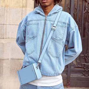 French Terry Oversize Heavyweight Thick Drop Shoulder Jean Denim Hoodie Elastic Stretchable <b>Raincoat</b> Jeans <b>Men</b> Hooded Breathable - Product Image 6