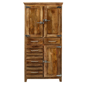 Armoire de rangement industrielle haute en bois massif à cinq tiroirs, style rustique et campagnard pour salon - Product Image 2