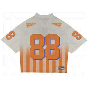 เสื้อฟุตบอลวินเทจลายทางสีส้ม คอวี แขนสั้น ระบายอากาศได้ดี เสื้อกีฬาตาข่ายผู้ชาย เสื้อยืดเรโทรฟุตบอล - Product Image 1