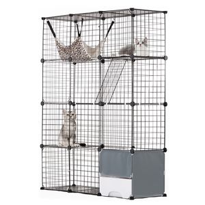 Grande Gabbia per Gatti a 4 Livelli 104 x 36 x 140 cm, Recinto in Filo d'Acciaio Smontabile con Lettiera, Amaca, Rampa e Scale per Allevamento Interno - Product Image 1