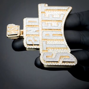 925 <b>Silver</b> 18K Gold Plated Moissanite <b>Pendant</b> Letter Shape Iced Out Hip Hop Style Luxury Two Tone <b>Pendant</b> Custom <b>Initial</b> <b>Pendant</b> - Product Image 2