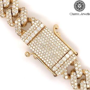 Charm_Jewells Men's 14K Gold Plated Silver Moissanite Round Brilliant Cut Link Chain <b>Statement</b> <b>Necklace</b> Hip Hop Style - Product Image 2
