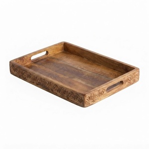 Juego de bandejas de servir de madera de nogal personalizables al por mayor, bandeja de madera para servir alimentos para uso en cocinas, hoteles y restaurantes. - Product Image 5