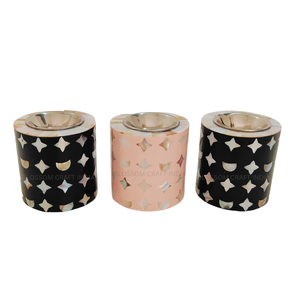 Brûleur d'encens rond en bois avec incrustation de nacre artisanale, design lune et étoile, à prix réduit - Product Image 3