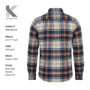 Camisa de Franela para Hombre, 100% Algodón, 205 g/m², a Cuadros, Sarga 2/2, Manga Larga, OEM, ODM - Product Image 2