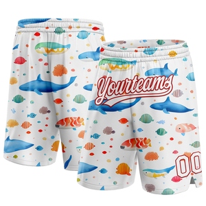 Shorts de basketball authentiques OMMIZ INDUSTRY personnalisés blancs et rouges à motif 3D Baleine et Poisson – Vente en gros directe - Product Image 1