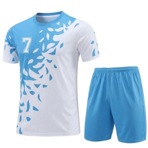 Ensemble de maillots de football personnalisés pour hommes, blanc et bleu, imprimé végétal, sublimé, 100 % polyester, manches courtes, col rond, anti-humidité, grandes tailles - Product Image 5