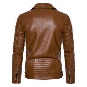 Veste en cuir vintage décontractée sur mesure pour hommes, style moto, fermeture éclair, en cuir PU. - Product Image 3