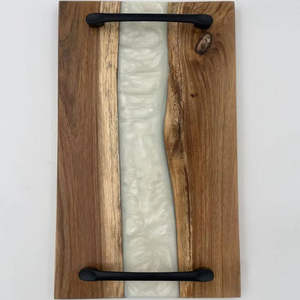 Juego de 2 bandejas pequeñas de madera para servir, para el hogar, hotel, mesa, frutas, comida, con incrustaciones de resina roja. - Product Image 2