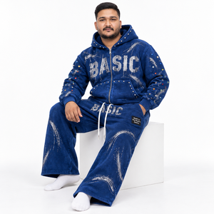 Conjunto de Sudadera con Capucha de Forro Polar Grueso Lavado Unisex Personalizado con Cremallera Completa y Pantalones de Chándal de Pierna Ancha con Estampado, Etiqueta Personalizada, Chándal Casual, Proveedor OEM - Product Image 3