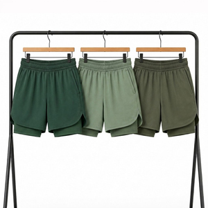 Shorts de sport fitness pour hommes en nylon, extensibles, séchage rapide, double couche, pour la course et l'entraînement musculaire, style basketball américain - Product Image 1