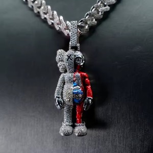 Cartoon Bear Pendant With Moissanite <b>Iced</b> <b>Out</b> <b>Chain</b> 925 Silver Rhodium Plated Hip hop Style <b>Iced</b> <b>Out</b> Everyday Wear Pendant - Product Image 3