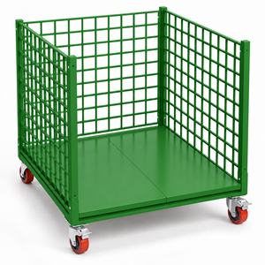 Chariot industriel en acier thermolaqué vert avec roues à frein et conception empilable - Product Image 2