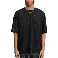 T-shirts pour hommes surdimensionnés personnalisés entièrement ornés de strass, style hip-hop streetwear, t-shirt scintillant à manches courtes, cristaux