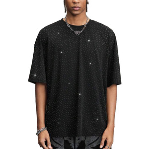 T-shirts pour hommes surdimensionnés personnalisés entièrement ornés de strass, style hip-hop streetwear, t-shirt scintillant à manches courtes, cristaux - Product Image 4