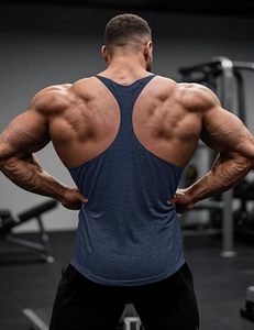 Débardeur Stringer Homme pour Musculation et Gym, Gris chiné, Dos en Y, Séchage rapide, Vente en gros, Personnalisable - Product Image 2