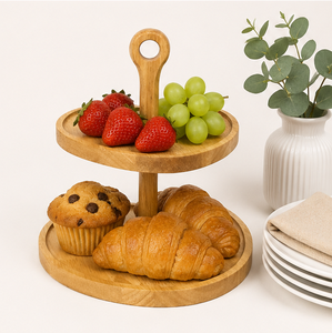 2 Tier Wooden Cake <b>Stand</b> Handcrafted Tiered Dessert Display for Weddings Birthdays & <b>Tea</b> Parties Natural Wood Cupcake Tower - Product Image 2