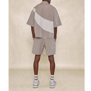 Ensemble de survêtement homme color block, veste zippée à manches courtes et short à cordon de serrage, respirant, léger, streetwear, décontracté d'été - Product Image 5