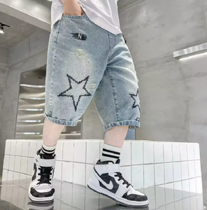 Shorts en jean droits pour garçons, pantalons décontractés d'été pour enfants, pantalons larges jusqu'aux genoux, shorts en jean pour adolescents, vêtements pour enfants - Product Image 3
