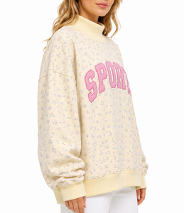 Sudadera informal holgada con cuello simulado y logotipo personalizado para mujer, de forro polar, gris oscuro con estampado de guinga - Product Image 2