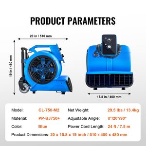 Ventilateur sécheur de tapis portable avec 3 angles de soufflage et minuterie 3 vitesses, 1560 tr/min, 4000 CFM, souffleur d'air pour le séchage et le refroidissement - Product Image 5