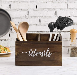 Moderno Organizador de Cubiertos de Madera Maciza de un Solo Nivel con Compartimentos para Utensilios de Cocina - Product Image 2
