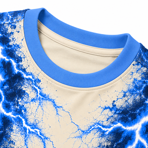 T-shirt décontracté pour homme à manches courtes, col rond, imprimé éclairs bleus, coupe classique, tissu tricoté - Product Image 5