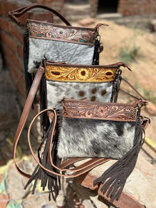 Nuevo bolso cruzado con flecos de cuero de vaca para mujer, bolso cruzado de cuero tallado a mano, bolso cruzado Floral a mano - Product Image 3