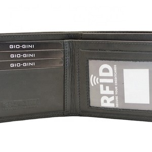 <b>Men's</b> Genuine Leather <b>Wallet</b> Short Length RFID Protection Fold Closure Minimalist Design Embossing Detail <b>Black</b> - Product Image 2