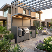 Cuisine extérieure individuelle avec barbecue, structure en acier inoxydable 304 à texture métallique recyclée, abri de cuisine extérieur pour cour