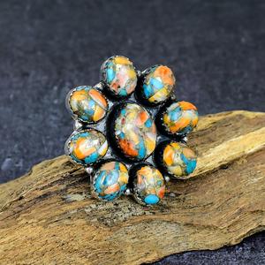 Natural Spiny Oyster Turquoise Ring Artisan Sterling Silver Floral Gemstone Jewelry Anniversary <b>Gift</b> for Women - Product Image 3