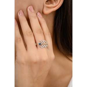 18K White <b>Gold</b> Miracle Feather <b>Ring</b> with Diamond and Sapphire Micro Insert - Product Image 4