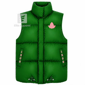 Custom Alpha Kapa Alpha sorority Puffer vest embroidered logo on front green and pink color <b>sleeveless</b> <b>jacket</b> for female - Product Image 1