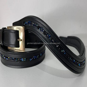Op uality ality-banda de cuero acolchada hecha a mano, banda de cejas de caballo personalizada con cadena de cristales multicolor negros, banda de cejas - Product Image 5