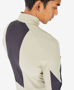High Quality <b>Women</b> Beige <b>Quarter</b>-<b>Zip</b> Yoga Top Full Sleeve Contrast Binding Solid Color Breathable Spandex Polyester Regular Fit - Product Image 4