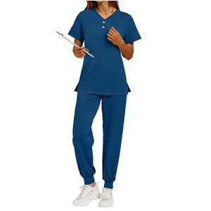 Ensemble de blouses et pantalons de travail pour femmes OEM, col en V et pantalon jogger, 2 pièces, uniforme d'infirmière, vêtements de travail avec poches, extensible, respirant, vêtements médicaux - Product Image 3