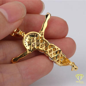 Luxury Hip Hop <b>Angel</b> Pendant with Moissanite in 925 Sterling Silver Gold Plated GIA Certified - Product Image 2