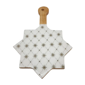 Tabla de cortar de cerámica con mango de madera, diseño de estrellas, forma rectangular, apta para lavavajillas, paquete individual. - Product Image 1